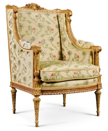 A Louis XVI style carved giltwood bergère after the model by Jean-Baptiste-Claude Sené, 19th century. After the model by Sené delivered for Marie-Antoinette at St Cloud. Ebanista Furniture, Louis Xiv Interior, Rococo Chair, Louis Xv Sofa, Louis Xvi Furniture, Chaise Louis Xvi, Fine Antique Furniture, Louis Xvi Chair, Louis Xv Armchair