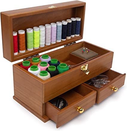 Vintage Wooden Sewing Box, High Capacity 2 Layer Sewing Kit Box Basket, Beginner Universal Sew Kit Accessories Or Women, Men, Adults LLHFSW (Color : Wood Color) Sewing Kit Box, Wooden Sewing Box, Vintage Sewing Box, Household Sewing, By Plane, Sewing Box, Sewing Kit, Craft Box, Diy Home Crafts