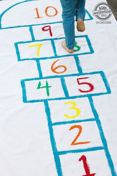 Halloween Diy Games, Diy Hopscotch, New Years Kids Activities, Hopscotch Ideas, Fine And Gross Motor Activities, Active Playroom, New Years Eve Kids, At Home Kids Activities, Montessori Projects