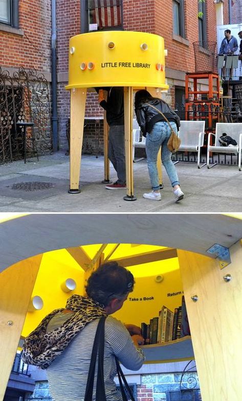 21 Cool urban designs. - Wow Gallery Desain Pantry, Public Space Design, Little Library, Urban Furniture, Guerilla Marketing, Production Design, Interactive Art, Free Library, Pictures Of People