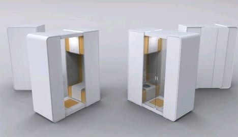 Modular Portable Bathroom for Small Space Interior Design    http://dornob.com/modular-portable-bathroom-for-small-space-interior-design/ Compact Bathroom Design, Modern Washroom Design, Modular Bathrooms, Portable Bathroom, Tiny Bath, Bathroom Big, Small Space Interior Design, Perfect Health, Bathroom Floor Plans