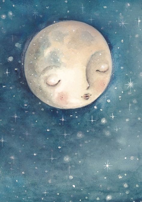 Moon Night sky Watercolour Illustration Night Sky Artwork, Watercolor Night Sky, Sky Art Painting, Night Sky Painting, Star Illustration, Watercolour Illustration, Moon Illustration, Moon Painting, Celestial Art