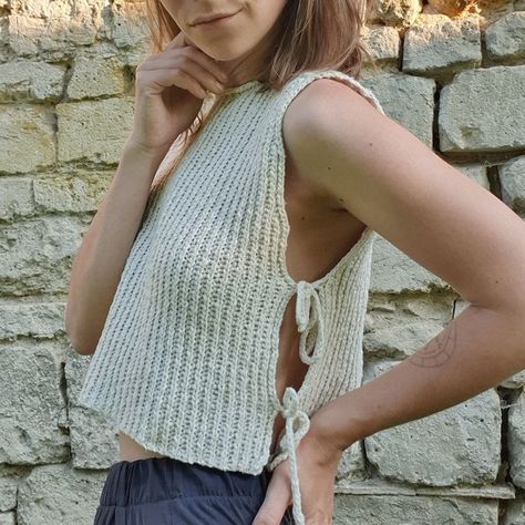 Crochet Vest Pattern, Meraki Side Tie Vest, PDF, Adjustable Design, English, Instant Download, Crochet Top Pattern, WOOD & YARN - Etsy Side Tie Vest, Diy Crochet Vest, Crochet Tank Top Free Pattern, Crochet Tie Top, Crochet Vest Patterns, Fashionable Crochet, Crochet Vest Outfit, Vest Top Pattern, Women With Ties