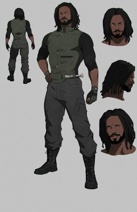 ArtStation - Slaves of Hope: Character Designs Bodyguard Character Design, Hope Character, Black Detective, African Cartoon, Sci Fi Character Design, Character Model Sheet, Black Cartoon Characters, Black Characters, Black Anime Characters