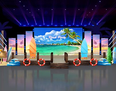 Summer Stage Design, Beach Stage Design, Planet Video, Beach Backdrop, Concert Stage Design, Stage Set Design, Beach Events, Event Stage, Concert Stage