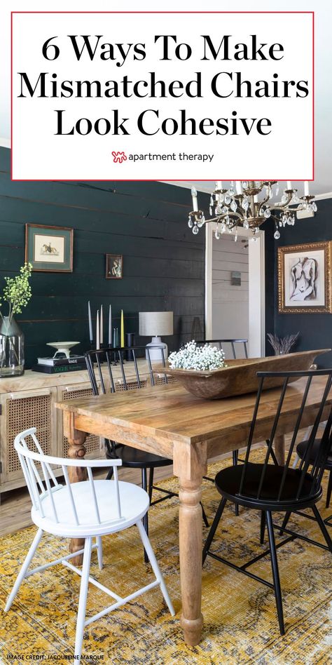 These interior designer-approved tips will help you style mismatched dining chairs, so the look is curated and collected. #diningrooms #diningroomtrends #diningroomideas #diningtable #chairs #diningchairs #designtrends #eclecticdecor Ranch Inspiration, White Sitting Room, Mismatched Furniture, Mismatched Dining Chairs, Barn Loft, Mismatched Chairs, White Bar Stools, Fresh Farmhouse, Wood Walls