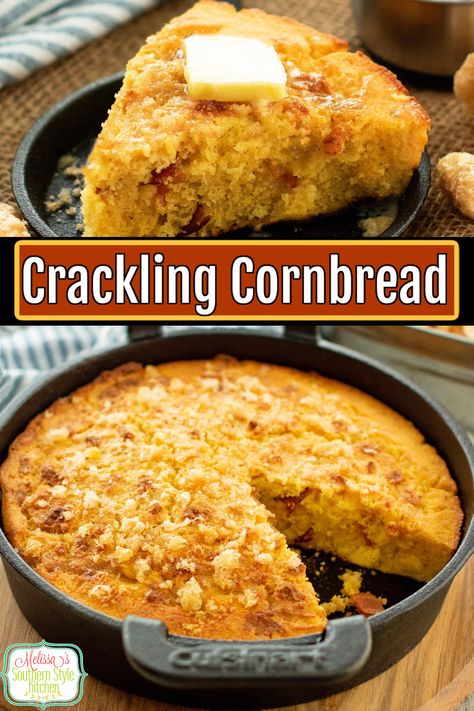 Crackling Cornbread Crackling Cornbread, Amish Dishes, Southern Cornbread Recipe, Best Cornbread Recipe, Cornbread Recipe Sweet, Cheddar Cornbread, With Cornbread, Buttermilk Cornbread, Dressing Recipes Cornbread