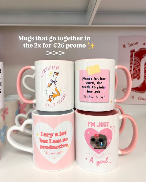 Mugs we think you should buy together 🤭☕️💖 Mug Branding Design, Cup Print Design Mugs, Mug Merchandise Design, Coffee Mug Sublimation Ideas, Custom Printed Mugs, Sublimation Ideas Projects Inspiration, Riot Grrrl, Sublimation Mugs, Cute Mugs