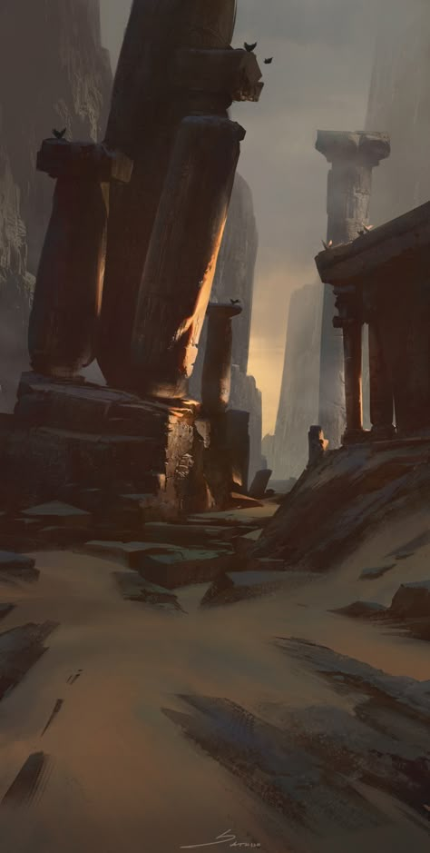 ArtStation - Environment Design _ Ruins, sathish kumar Academy Concept Art, Landscape Concept, 다크 판타지, Fantasy Setting, Fantasy Places, Matte Painting, Fantasy Art Landscapes, Fantasy Concept Art, Fantasy Aesthetic