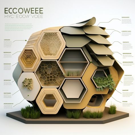 the EcoHive system would provide a sustainable and efficient solution for modern living while addressing some of the pressing challenges facing humanity in the future, such as climate change and resource depletion. Life Drawing Reference, Digital Fabrication, Concept Development, Box Houses, Low Tech, Life Drawing, Hydroponics, Design Solutions, Outdoor Design