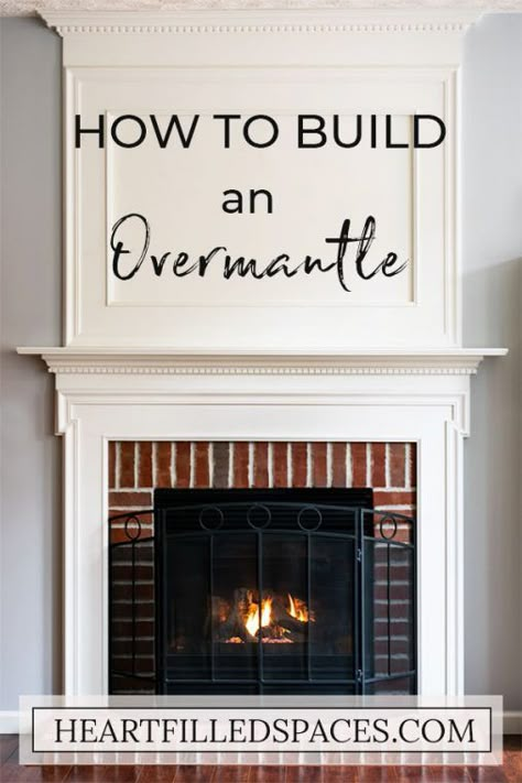 Fireplace Trim Ideas Moldings Brick, Mantel Molding Ideas, Diy Fireplace Overmantle, Wood Fireplace Mantel Surround, Large Painting Above Fireplace, Fireplace With Moulding, Mantle Surround Ideas, 2000s Fireplace Makeover, Fireplace Moulding Ideas