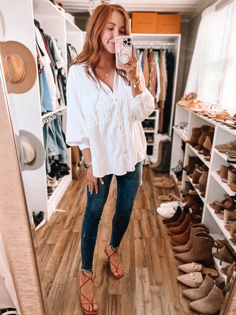 Waffle Button Up Shirt Outfit, Gauze Button Down Shirt Outfit, White Gauze Shirt Outfit, Gauze Shirt Outfit, Portland Fashion, Button Down Outfit, Gauze Shirt, Spring Into Summer, Shirt Outfits