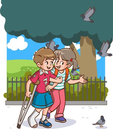 crippled child on skis walking on crutches friend helping him Respect Pictures, Kindness Pictures, Young Toddler Activities, Picture Story For Kids, Daily Routine Kids, Designs Coloring Books, Human Kindness, Friend Cartoon, English Lessons For Kids