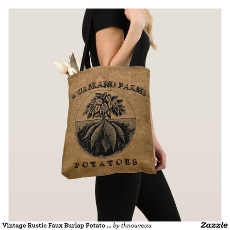 Vintage Rustic Faux Burlap Potato Sack Template Tote Bag Burlap Purse, Potato Plant, Plant Graphic, Potato Sack, Burlap Sacks, Tote Bag Size, Burlap Bags, Vintage Tote Bag, Animal Skulls