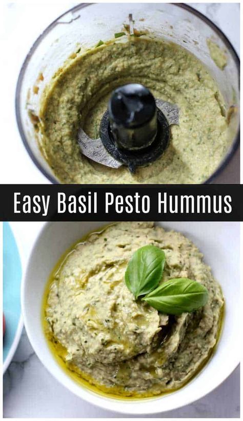 This basil pesto hummus recipe is a Zoe's Kitchen Copycat! It's perfect with raw veggies & pita or on top of a salad! Basil Pesto Hummus, Pesto Hummus, Zoes Kitchen, Hummus Recipes, Vegan Dips, Raw Veggies, Hummus Recipe Homemade, Quinoa Chili, Beans Beans