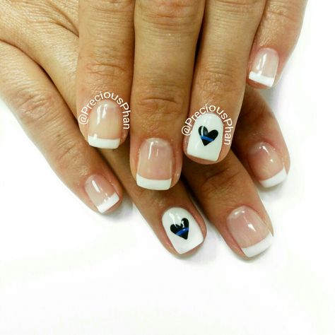 Police week. Heart nails. #PreciousPhanNails Police Officer Nails, Police Nail Art, Law Enforcement Nails, Back The Blue Nails, Police Nails Designs, Police Nails, Nurse Nails, Ideas For Nails, Leo Wife