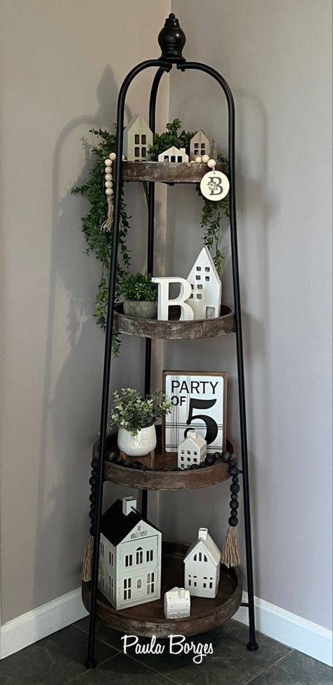 Three Tier Shelf Decor, Farmhouse Ladder Shelf Decor, Tiered Stand Decor, Tiered Shelf Decor, Farmhouse Antique Decor, Corner Shelf Decor, Ladder Shelf Decor, Craftsman Decor, Dining Room Shelves