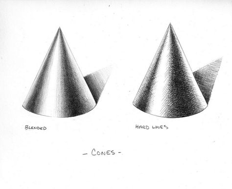 Shaded Cones Cone Shading Drawing, Cylinder Shading, Cone Shading, Metal Shading, Cone Drawing, Silent Nature, Architectural Lettering, Drawing Shading, Product Sketches