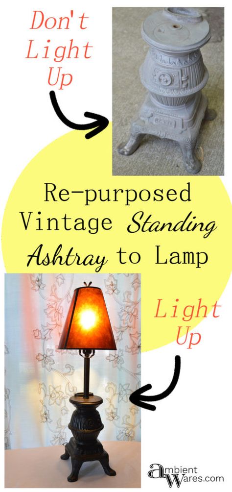 Would you look at an old stand up ashtray base and think, hmmmm, this would make a great lamp? We did! Check it out!   Vintage Standing Ashtray Base Refurbished Into A Lamp ~ ambientwares.com Tiffany Light Fixtures, Led Light Projects, Diy Table Lamp, Origami Lamp, Upcycled Projects, Furniture Update, Vintage Ashtray, Upcycle Decor, Bright Homes