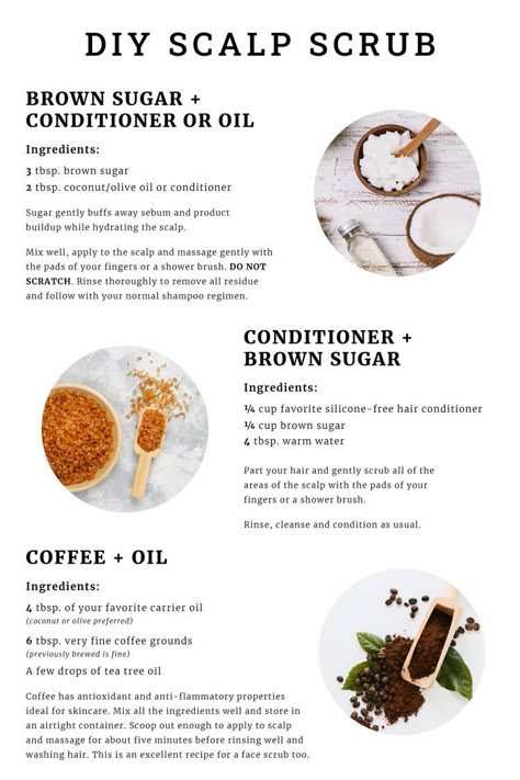 Top 3 Scalp Scrub For Healthy Hair Exfoliating Hair Scalp Treatments, Exfoliate Scalp Diy, Natural Scalp Scrub, Scalp Scrub Recipe, Exfoliating Scalp Scrub Diy, Diy Scalp Scrub For Buildup, Scalp Exfoliator Diy, Homemade Scalp Scrub, Hair Scalp Scrub