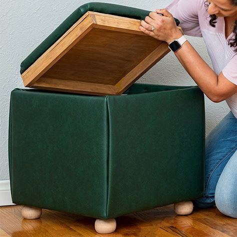 DIY Storage Ottoman Cube With Tray Top - Build Plans - Anika's DIY Life Diy Storage Ottoman, Diy Ottoman, Affordable Storage, Woodworking Plans Beginner, Simple Woodworking Plans, Entryway Bench Storage, Frame Desk, Build Plans, Diy Nightstand