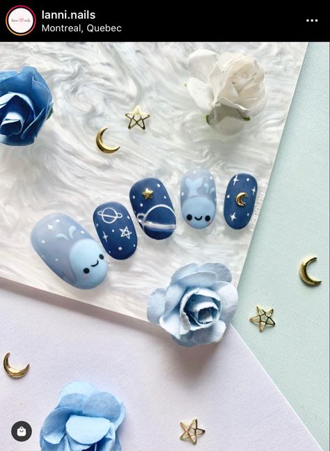 Nail For Guys, Pastel Space Nails, Childish Nails, Squishmallow Nails, Nails Complicated, Gengar Nails, Whale Nail Art, Cute Anime Nails, Seal Nails