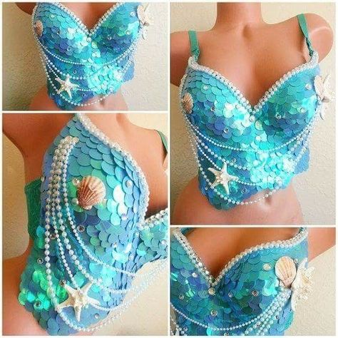 Mermaid Bustier, Mermaid Costume Diy, Mermaid Halloween Costumes, Mermaid Accessories, Iridescent Mermaid, Mermaid Bra, Mermaid Top, Mermaid Halloween, Mermaid Diy