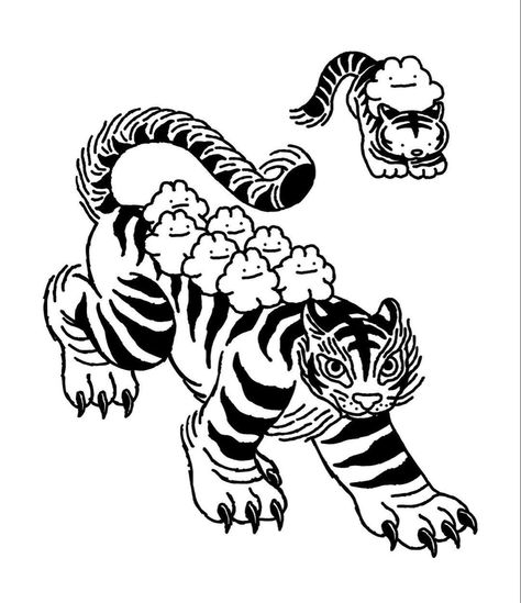 Animal Concept, Le Tattoo, Tiger Mascot, Flat Drawings, Tiger Illustration, Kawaii Tattoo, Desenho Tattoo, Tiger Tattoo, Mini Drawings