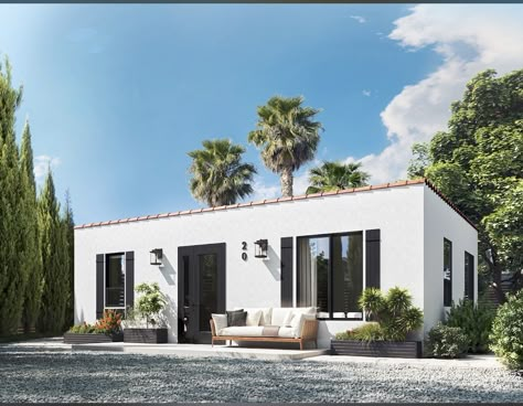 Prefab Adu California, Adu Ideas Modern, Adu Home Ideas, Casita Exterior, Spanish Style Bungalow, California Spanish Bungalow, Small Spanish House, Adu Ideas, Hacienda Decor