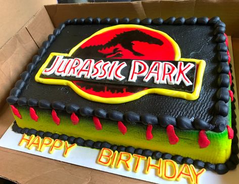 Dinosaur Cake Jurassic Park, Jurassic Park Sheet Cake, Jurassic Park Cake Ideas, Jurassic Park Cake Birthdays, Jurassic Park Party Cake, Pastel Jurassic World, Jurrasic Park Birthday Party, Jurrasic World Birthday Party Ideas, Jurassic Park Birthday Cake