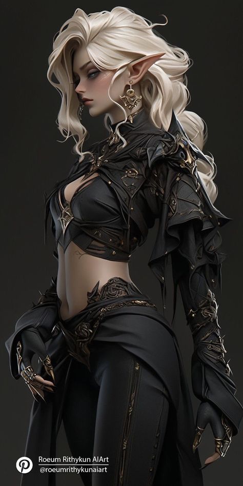 Hot Dnd Characters Female, Larp Costume Female, Elf Female Art, Cute Female Oc, Female Outfits Ideas, Female Outfit Design, Female Warlock, Fanasty Characters, Dark Elf Female