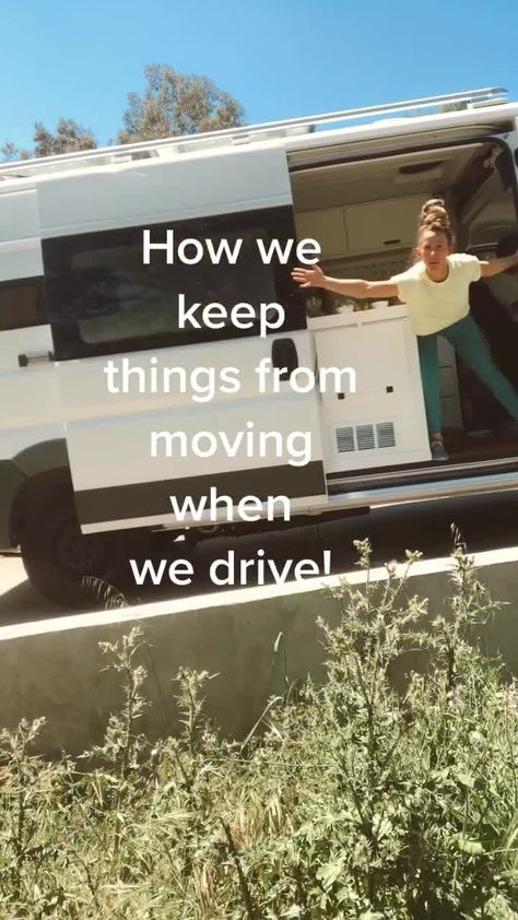 courtandnate(@courtandnate) on TikTok: How we keep all of our stuff nice and secure when we drive the van, even down the steepest driveway! #vanlife #tinylife #lifeathome #organizehacks Driveway, Van Life, Drive, Van