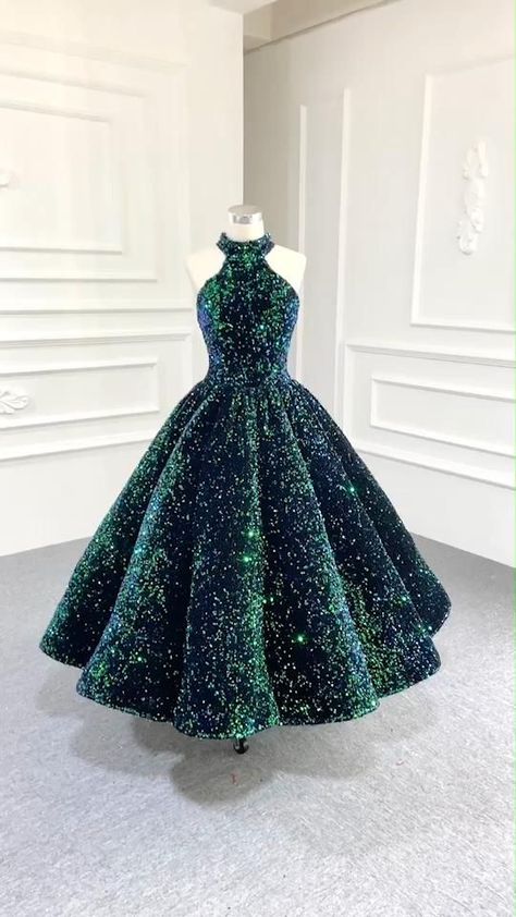 Cute Prom Dresses Ball Gown, Green Gowns Dresses, Sequin Ball Gown Wedding Dress, Halter Neck Corset Dress, Beautiful Dresses Designer Ball Gowns, Neck Design For Gowns, Ball Gown For Girls Kids, Classy Ball Gowns, Halter Neck Ball Gown