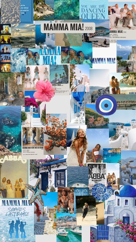 #preppy #outfitinspo #beauty #vintage #vibes #music #blue #asthetic #mama Mia Mama Mia Iphone Wallpaper, Mama Mia Gifts, Mama Mia Moodboard, Mama Mia Aesthetic, 17th Birthday Party Ideas, Greece Culture, Vision Board Collage, Here I Go Again, Prom Theme