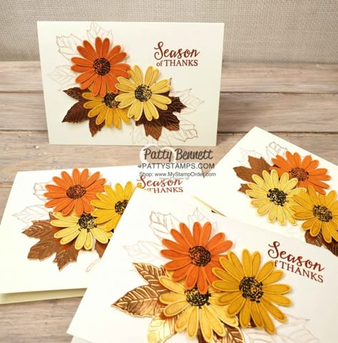 Daisy Delight Stampin' Up, Daisy Image, Fall Cards Handmade, Thanksgiving Cards Handmade, Fall Greeting Cards, Sunflower Cards, Daisy Cards, Thanks Card, Punch Cards