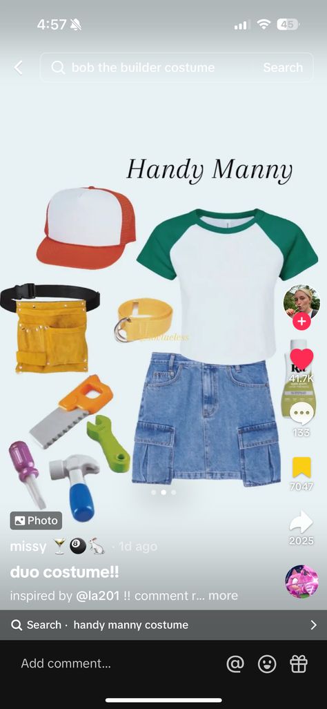 Bob The Builder Halloween Costume, Black Mini Dress Costume Ideas, Halloween Costumes With Jean Skirt, Tv Show Character Day Spirit Week, Niche Halloween Costumes Women, Handy Manny Costume, Bob The Builder Costume, Work Costume Ideas, Costumes With Normal Clothes