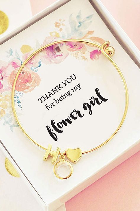 View Personalized Gold Floral Flower Girl Bracelet EB3154 Gold Bridal Party, Bridesmaid Jewelry Box, Rustic Bridesmaids, Bridesmaid Bracelet Gift, Bridesmaid Gifts Unique, Flower Girl Bracelets, Unique Bridesmaid, Monogram Bracelet, Bridesmaid Gifts Jewelry