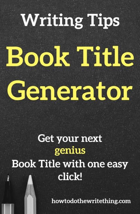 Book Title Generator. Use this free tool we found to help you come up with your next amazing book title!  Looking for help with writing? Looking for writing tips? Looking for writing inspiration? Looking for more creative writing tips? Looking for writing advice? Looking for writing prompts? Looking for help with writing characters?   Look no further than How To Do The Write Thing .Com  Find Inspiration for storytelling.  #writing #writingtips #writinginspiration #writingprompts #writingadvice How To Choose A Title For Your Book, Story Title Generator, Book Title Ideas, Book Title Generator, Writing Kids Books, Writing Titles, Title Generator, Story Titles, Creative Writing Tips