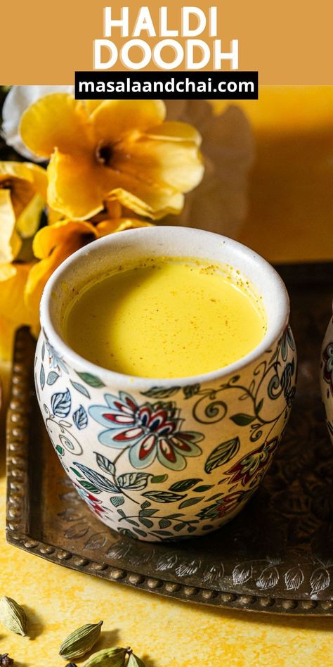 Enjoy the soothing flavors of authentic Haldi Doodh, a traditional Indian beverage rooted in ancient Ayurvedic medicine. This golden elixir, also known as Turmeric Milk, combines milk with earthy turmeric with aromatic spices to create a cozy drink with anti-inflammatory properties. Sipped for generations as a remedy for various ailments, this recipe is a timeless classic that promises both wellness and warmth in every sip. Turmeric Milk Recipe, Ayurvedic Drinks, Haldi Doodh, Golden Milk Recipe, Indian Drinks, Turmeric Milk, Ayurvedic Recipes, Turmeric Latte, Turmeric Tea