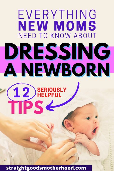 A baby lays looking surprised as their mom puts their shirt on with description of "everything new moms need to know about dressing a newborn- 12 seriously helpful tips" Dress Newborn Temperature, Newborn Clothing Temperature, How To Dress Your Newborn, Dressing Newborn Temperature, Dressing Baby For Temperature, How To Dress A Baby For Weather, How To Dress Baby For Temperature, How To Dress Newborn For Temperature, Dressing Baby For Temperature Outside