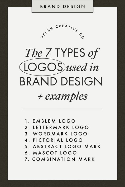 n short, a logo is a graphic mark, symbol, text, or a combination of the three used to identify a particular company's products or services. In this blog, I explain the 7 different types of logos (with examples) used in brand design. Different Types Of Logos, Three Word Logo Design, Long Brand Name Logo, Three Word Logo, Wordmark Logo Design Identity Branding, Brand Symbol Logo, Co Branding Logo Examples, Long Wordmark Logo, Condensed Logotype