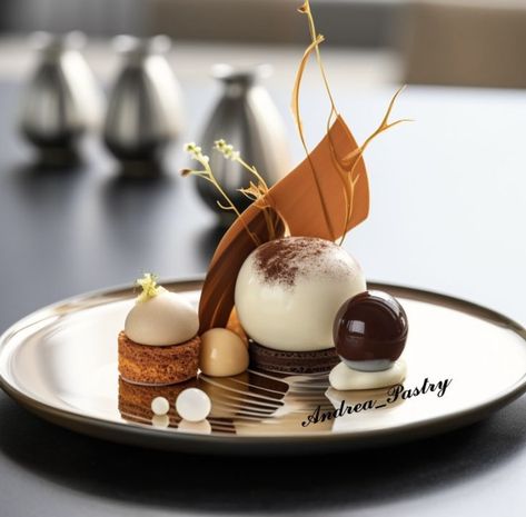 Intricate Desserts, Professional Desserts, Desert Plating, Gourmet Desserts Presentation, Fancy Desserts Presentation, Pear Chips, Pastry Decoration, Sweet Chili Sauce Recipe, Fancy Desserts Recipes