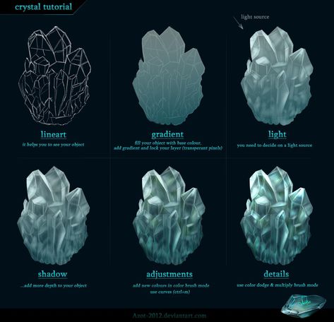 Crystal Tutorial, Digital Painting Techniques, Photoshop For Photographers, Ice Crystals, Gesture Drawing, Coloring Tutorial, Digital Painting Tutorials, Photoshop Art, Photoshop Photography