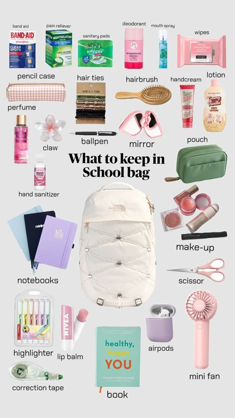 Back to School Must-Haves: 10 Chic and Practical Items for Students https://whispers-in-the-wind.com/back-to-school-bag-essentials-you-didnt-know-you-needed-but-totally-do/?back-to-school-shopping-what-to-pack-in-your-childs-backpack What To Pack In A Bag, What Is In My Makeup Bag, That Girl School Bag, What To Put In Your Bag For School, School Bag Needs, What To Put In School Bag, Back To School Essentials For Highschool, Cute School Bags Highschool, What Is In My Bag School