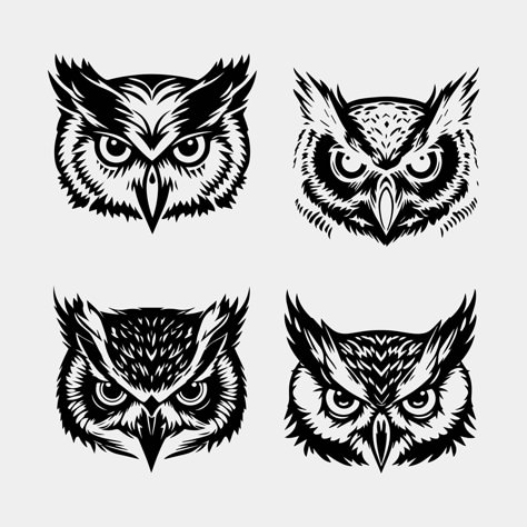 set of owl face logo vector design Owl Face Tattoo Design, Owl Head Drawing, Owl Face Drawing, Owl Face Tattoo, Owl Head Tattoo, Dragon Tattoo Ideas, Owl Face, Owl Graphic, Owl Head