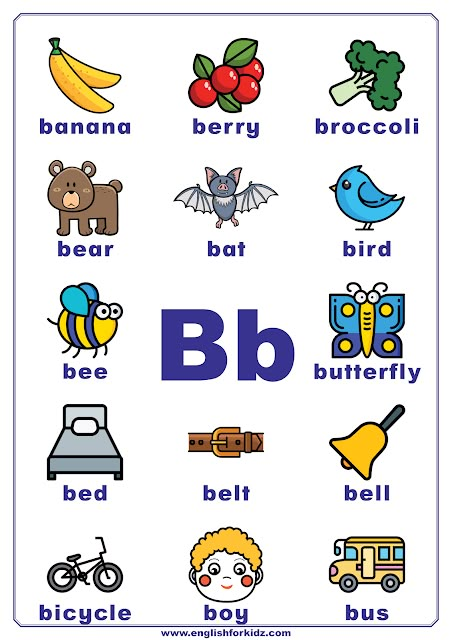 Printable Alphabet Posters for Every Letter. English ABC posters for classroom decoration. Letter B. #ESL Alphabet Posters For Classroom, Abc Posters, English Abc, B Alphabet, Letter B Worksheets, English For Kids, Abc Worksheets, Abc Phonics, Word Family Worksheets