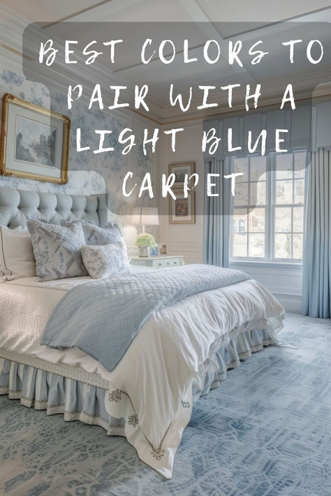 Elevate your room's style with colors that complement your light blue carpet. Discover what hues blend perfectly! Click for stylish ideas! 💙🏠 #LightBlueCarpet #RoomStyle #ColorPairing #HomeDecor #InteriorDesign Light Blue Carpet Bedroom, Light Blue Bedroom Ideas, Light Blue Carpet, Colorado Bedroom, White And Blue Bedroom, Blue Carpet Bedroom, Light Blue Rooms, Light Blue Bedding, Light Blue Sofa