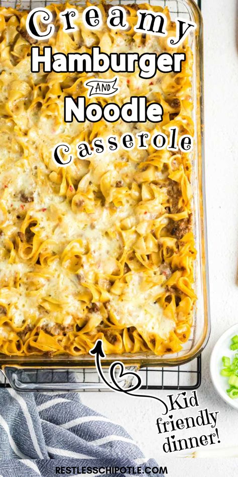 Easy Noodle Casserole, Burger Noodle Casserole, Sour Cream Ground Beef Noodle Casserole, Noodle And Hamburger Casserole, Easy Ground Beef Noodle Recipes, Hamburger Casserole With Egg Noodles, Easy Hamburger And Noodle Recipes, Hamburger And Egg Noodles Recipes, Creamy Hamburger Casserole