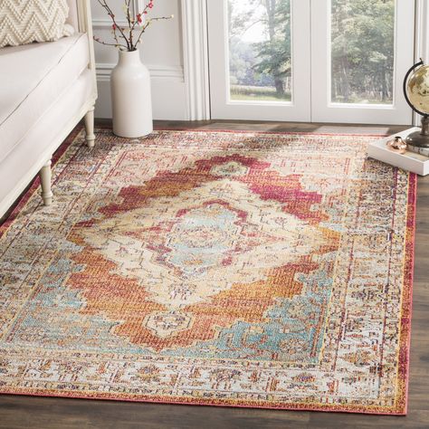 Safavieh Crystal Miranda Traditional Area Rug Crystals Watercolors, Light Blue Rug, Light Blue Area Rug, Orange Light, Yellow Area Rugs, Traditional Area Rug, Orange Area Rug, Blue Area Rug, Blue Area