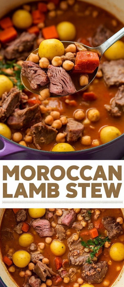 Moroccan Lamb Stew: tender lamb simmered in a fragrant blend of Moroccan spices, with sweet dried fruits and hearty vegetables. A warming, flavorful stew perfect for cozy dinners! Moroccan Lamb Recipes, Morrocan Stew, Moroccan Lamb Stew, Moroccan Dish, Turkish Lamb, Moroccan Recipe, Lamb Curry Recipes, Moroccan Stew, Lamb Stew Recipes